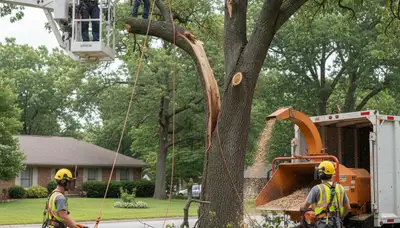 Emergency tree service crew in Troy, MI removing storm-damaged fallen tree safely