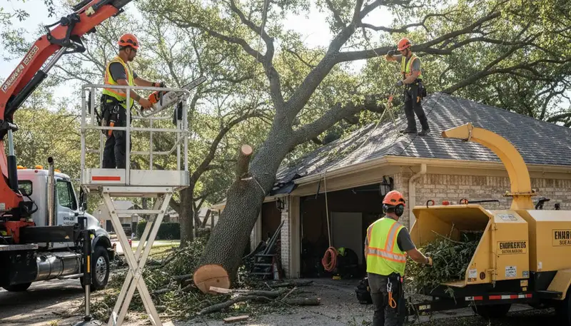 Emergency tree service crew clearing storm damage in Troy, MI