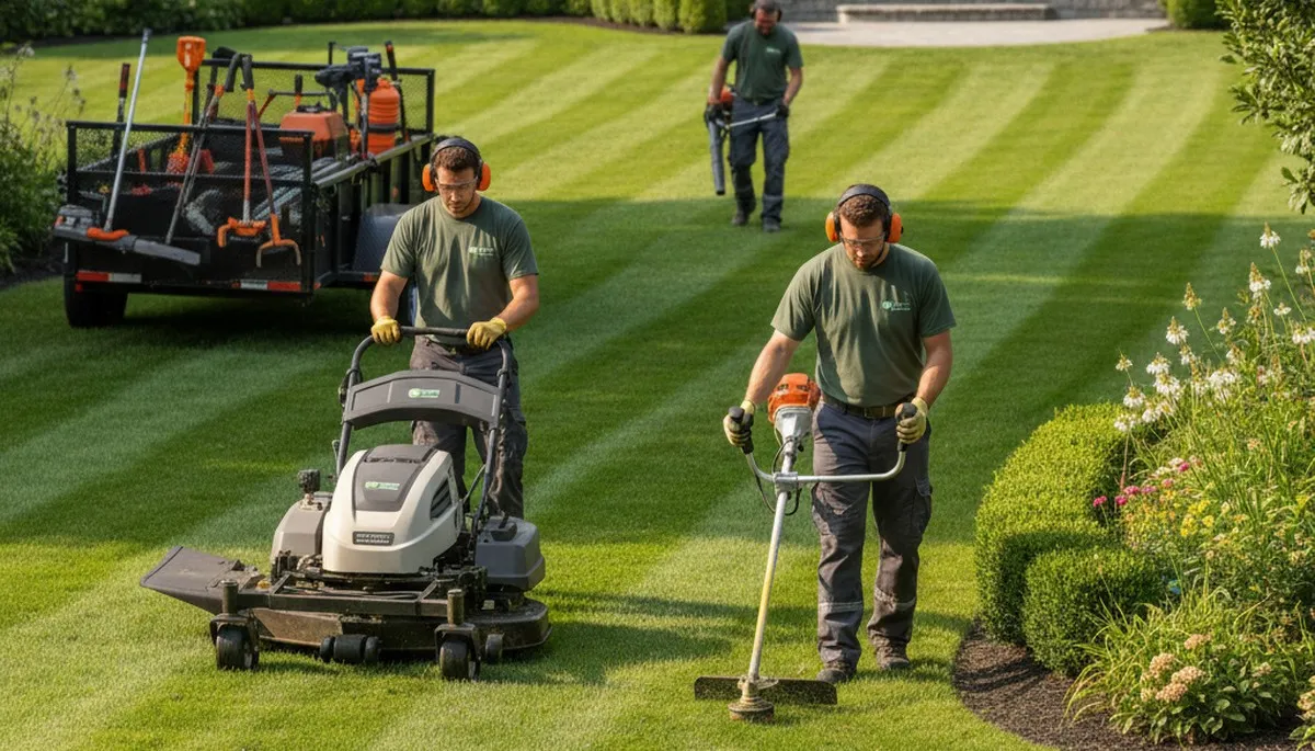 Tree service crew providing lawn care in Troy, MI, for healthy, maintained turf