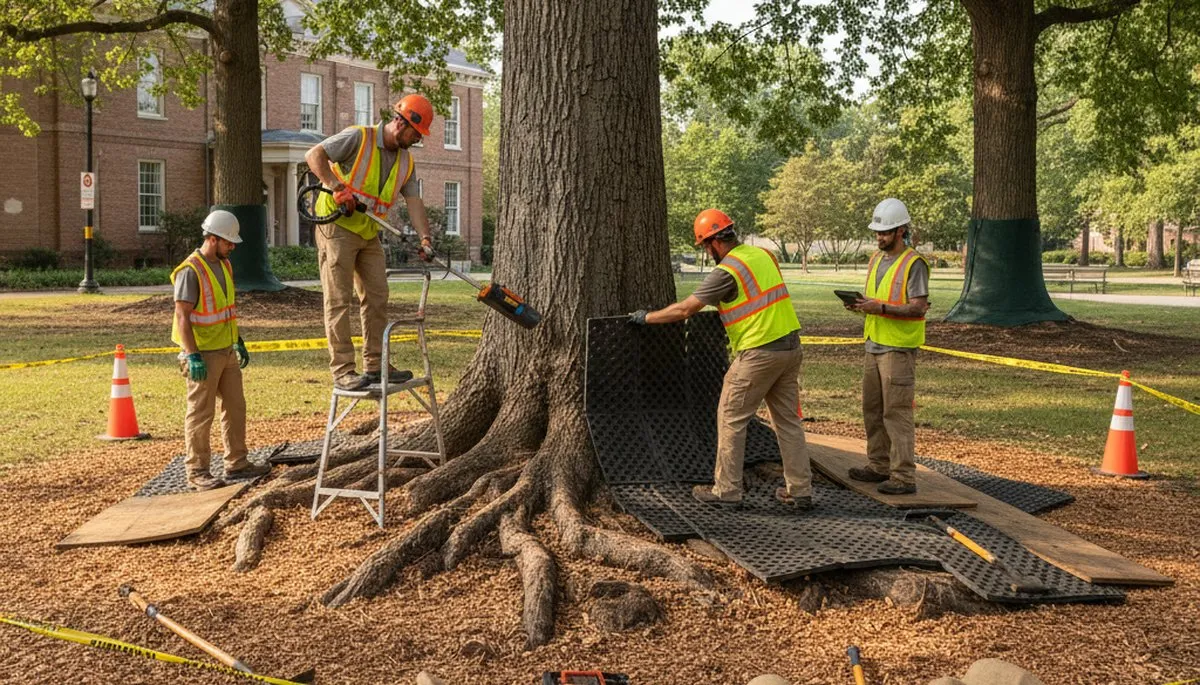 Tree service team providing root protection in Troy, MI for healthy trees and stable growth