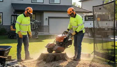 Stump removal service in Troy, MI clearing a tree stump for a residential property