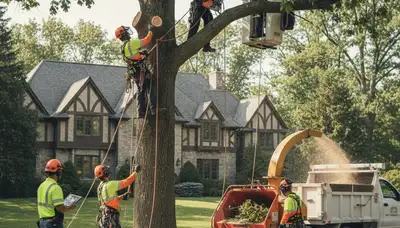 Tree service crew in Troy, MI providing professional tree removal and trimming for local properties