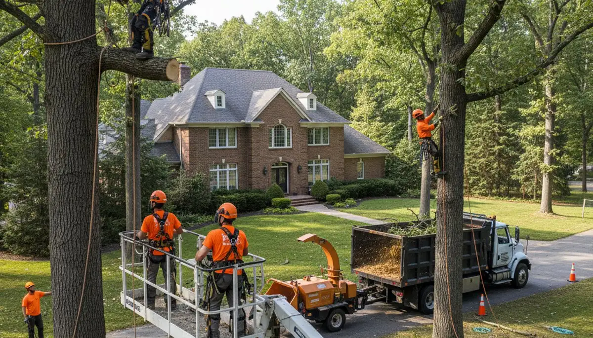 Tree service crew in Troy, MI providing professional tree removal and trimming for local properties