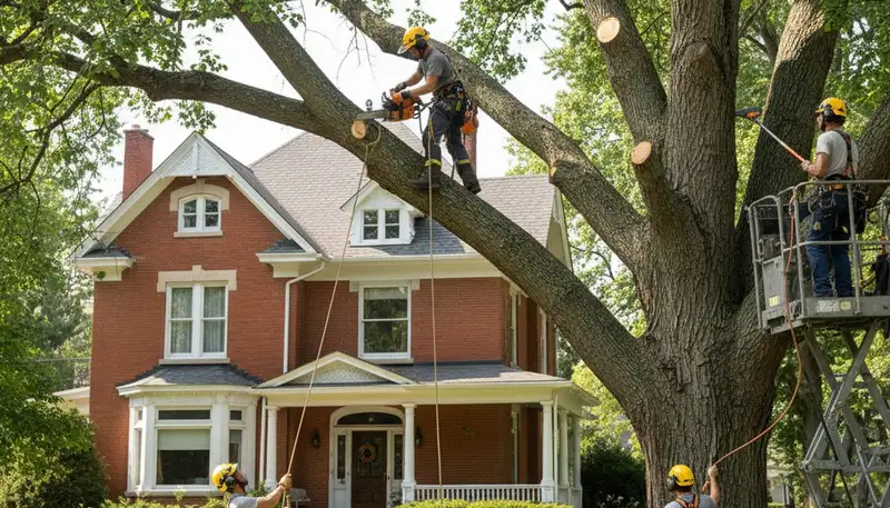 Tree service crew in Troy, MI performing professional tree trimming and removal services